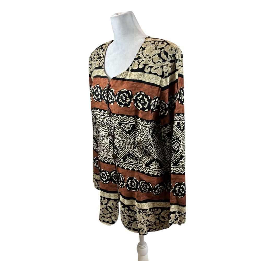 Ladies Vintage K Studio  Button Down Printed Blouse with‎ Shoulder Pads Size 16
